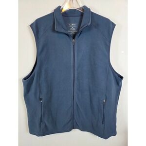 LLBean Mens Fleece Vest Full Zip Blue Gray XL Warm Outside